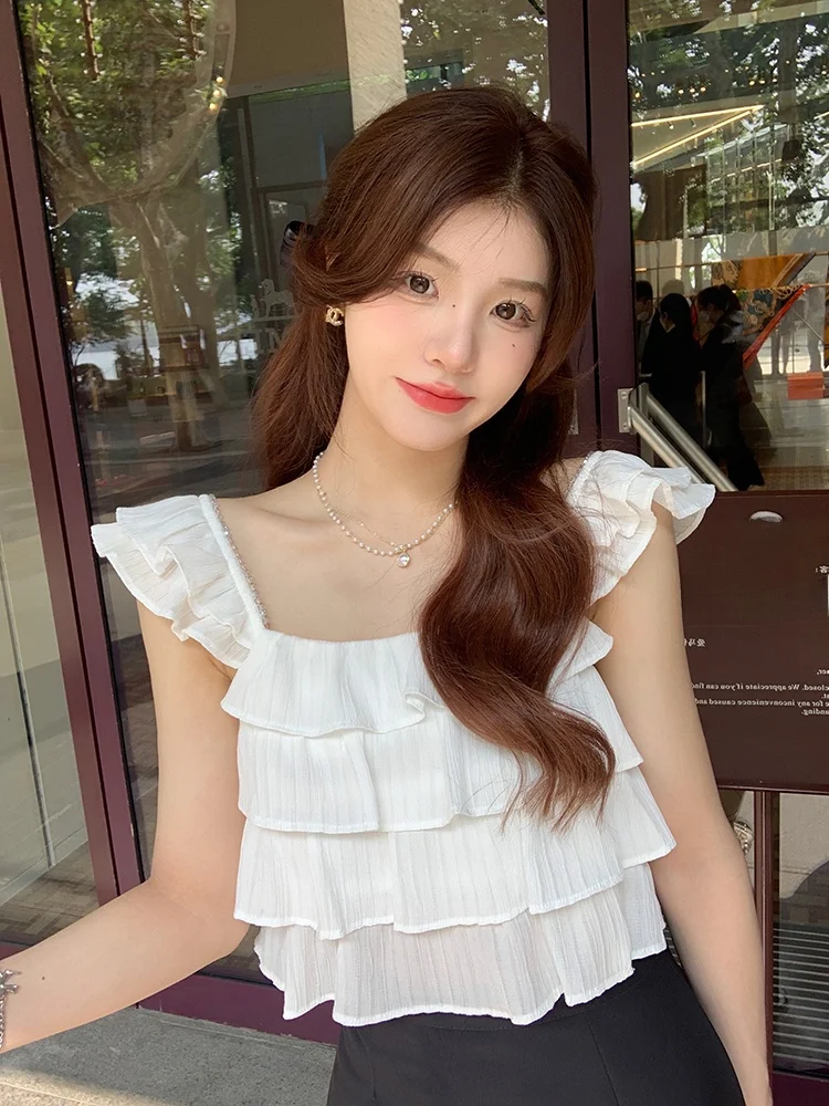 

Элегантный шифоновый топ для женщин: летняя модная блузка с квадратным вырезом, без рукавов, на одно плечо, укороченная, в элегантном стиле, свободного кроя