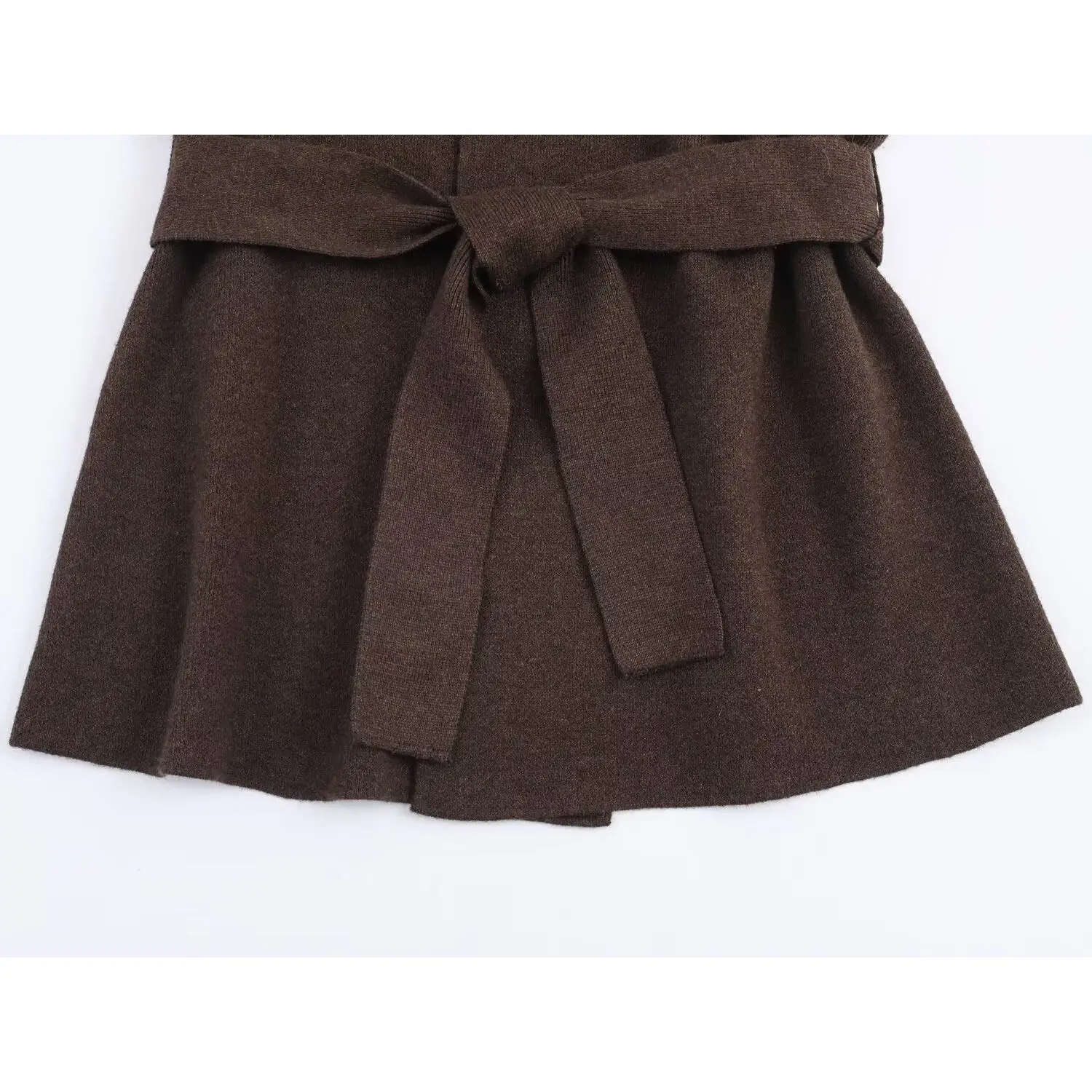 KASLEAD New Women's Faion Simple Knitted Belted Jaet V-ne Mid-length Polyester Fiber Long Sve Winter Outerwear