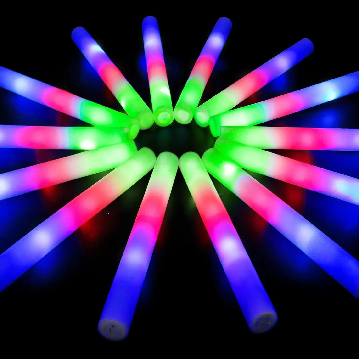 50Pieces Glowing LED Foam Sticks 3 Modes Flashing Glow Batons Cheer Tube Glow in The Dark For Birthday Party Concert Christmas