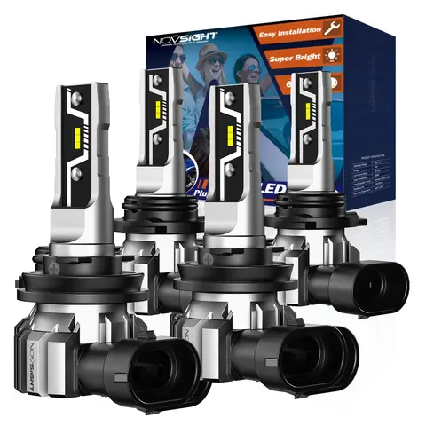 NOVSIGHT N57 Series LED Headlight Bulbs 2 Pairs 9005 H11 Car Headlamp High Low Beam Mini Size 50W 10000LM Headlamp 6500K White Fog Lamp for Universal Auto