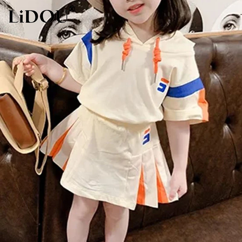 2023 New Korean Fashion Sports Chic Children\'s Sets Vintage Loose Casual Sweet Aesthetic Cute Kawaii England Style Clothes Girls