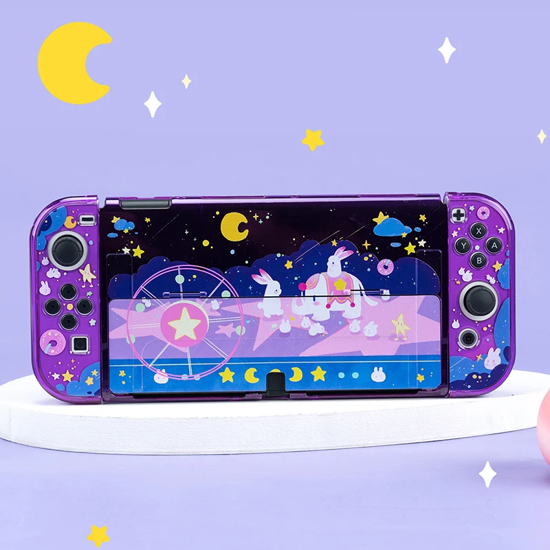 

Kawaii Case for Nintendo Switch OLED Shell Purple Elephant Joy-Con Controller Shock-Absorption and Anti-Scratch Hard PC Cover