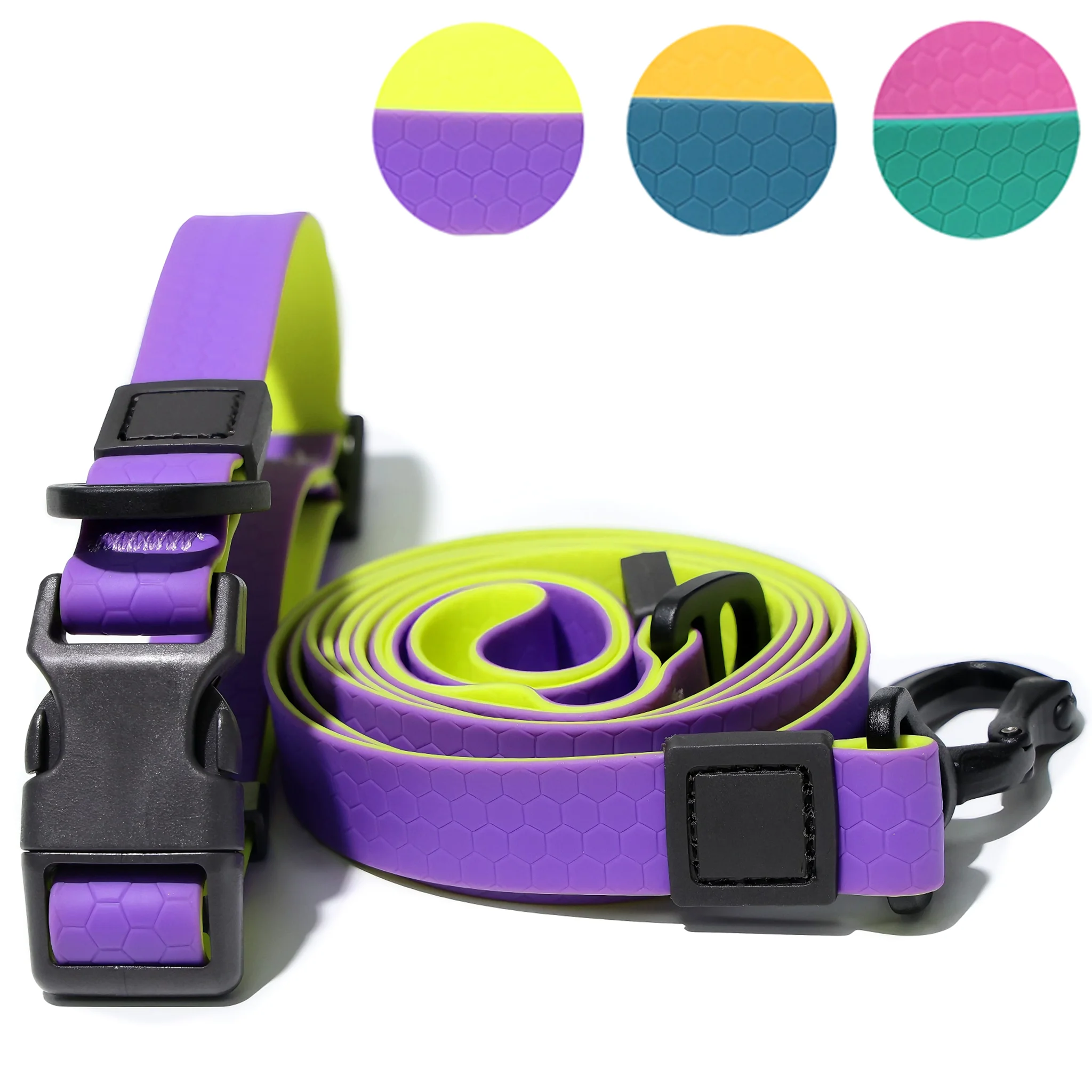 Zweifarbiges Wasserdichtes PVC-Hundehalsband-Leinen-Set mit Schnellverschluss-Schnalle, Verstellbare Hundeleine für Kleine, Mittlere und Große Hunde