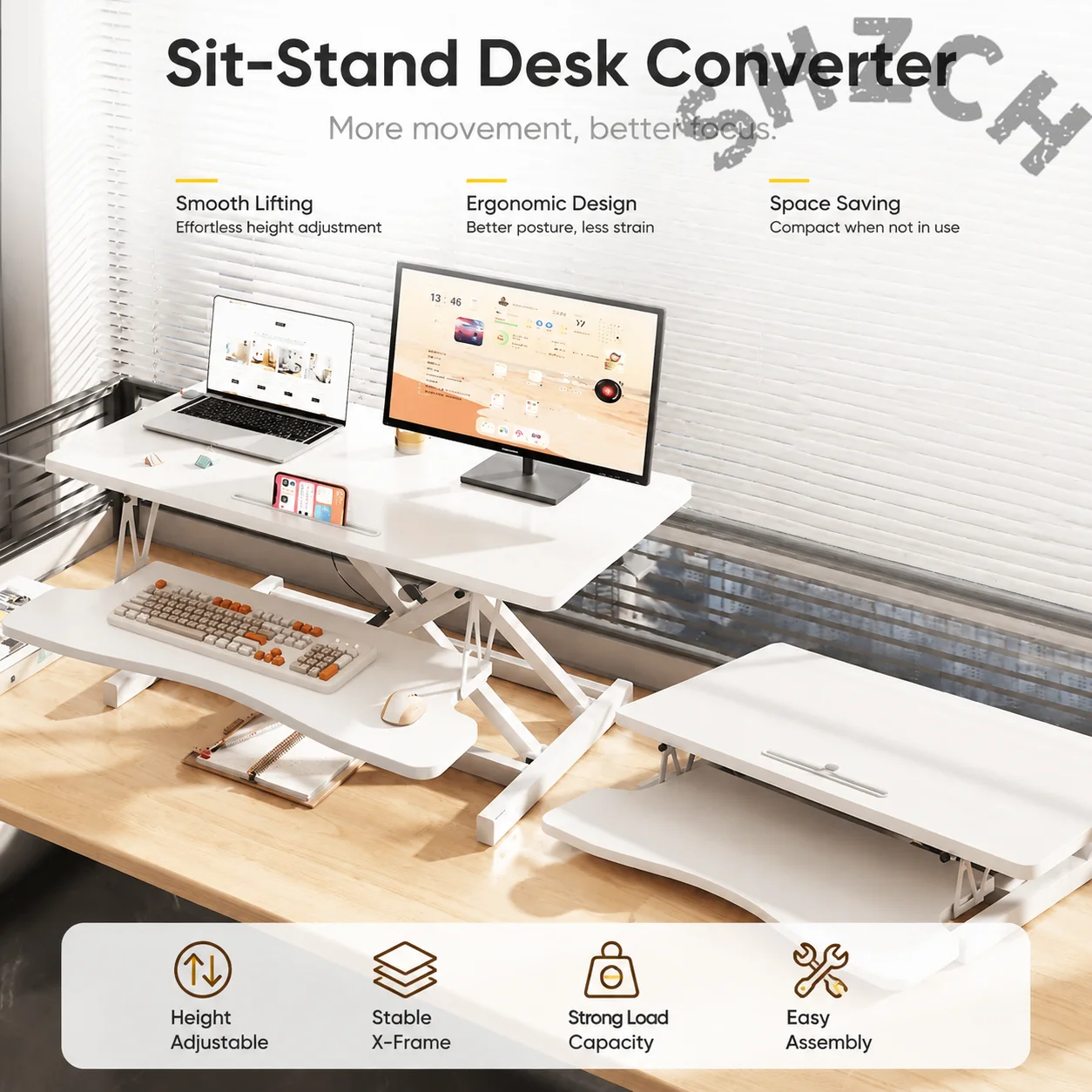 Extra-Large Adjustable Laptop Stand with Gas Spring, X-Frame Design, Non-Slip Base & Foldable for Standing Desk Use