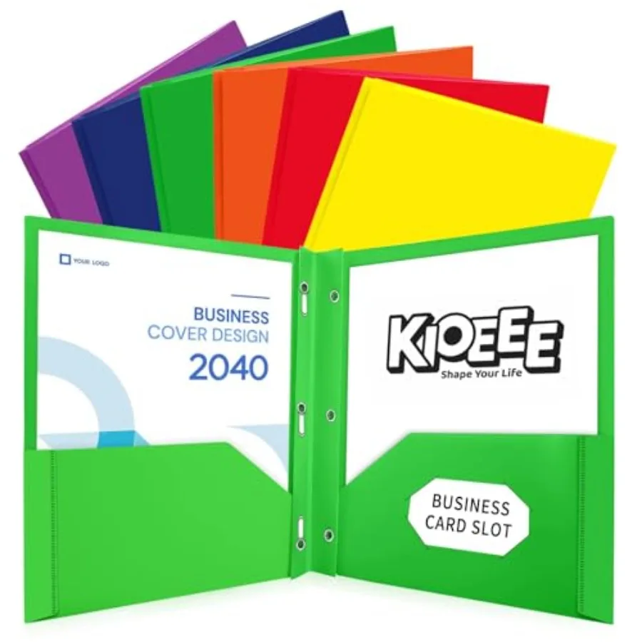 

Plastic Folders with Pockets and Prongs 6 Pack, Multi-Colored,Fit Letter Size Paper, Business Card Slot, 2-Pocket Folder for Sc