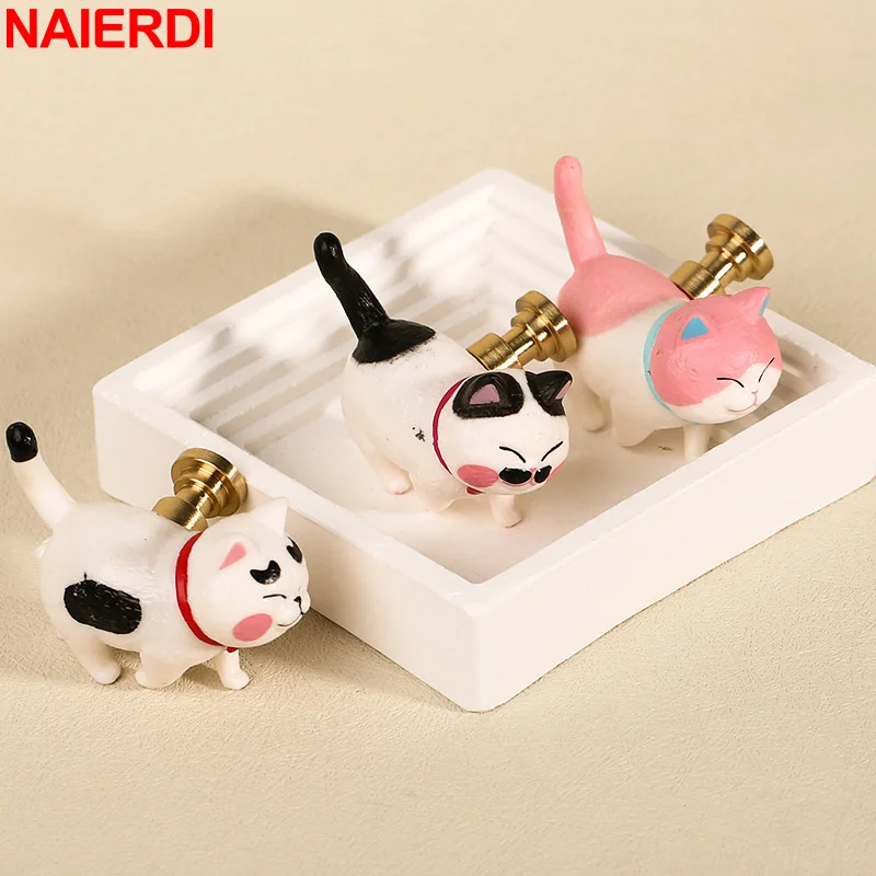 NAIERDI Animal Shape Cabinet Knobs for Kids Room Cartoon Cat Furniture Handles Drawer Handle Colorful Cabinet Handle Hardware