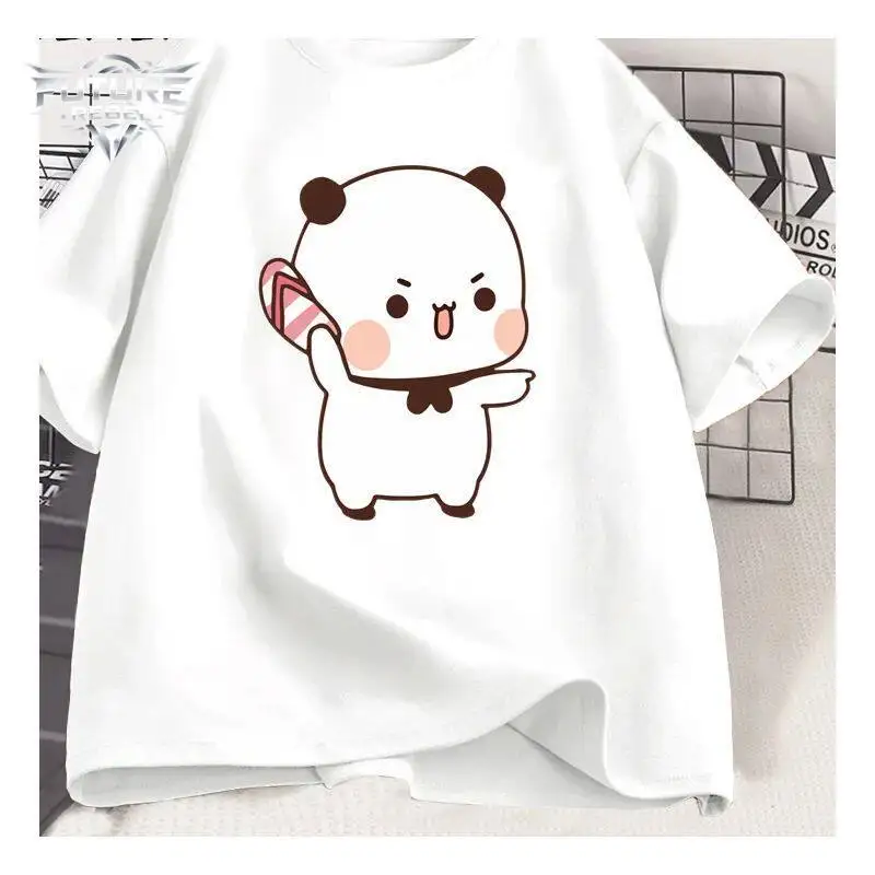 Panda Bear Bubu Throwing Flip Flop Cotton T Shirt Unisex Casual Streetwear Trendy Comfortable Breathable Daily Tops Harajuku New