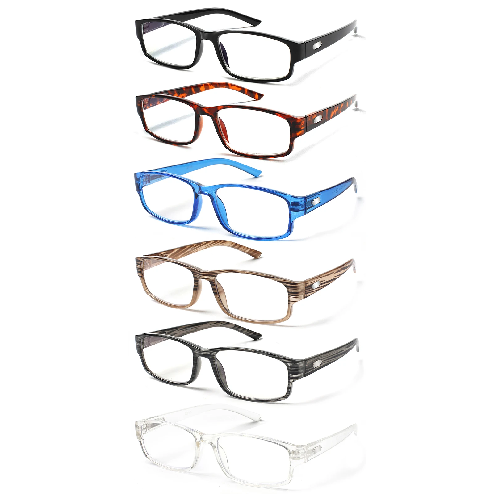 6 Pack Reading Glasses for Men Women Rectangular Frame Spring Hinge Blue Light Blocking Presbyopic Glasses Multi-color Readers