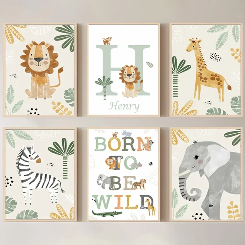 1 قطعة المشارك حيوانات الغابة الأسد زيبرا الفيل قماش اللوحة Kis غرفة نوم جدار الفن طباعة صور الحضانة ديكور #2