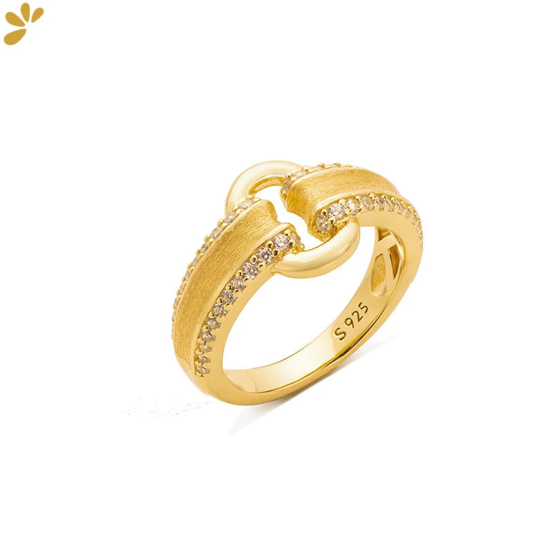 GEEZENCA 925 Sterling Silver Italian Brushed Craft 5A Zircon Rings For Women Lock Buckle Unique Chic Luxury Ring 2024 New Gift