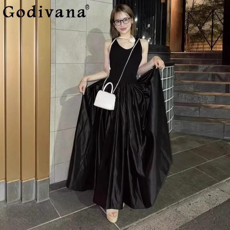 Japanse nieuwe zoete mode gebreide patchwork satijnen lange jurk lente herfst nieuwe dames slanke elegante prinsessenjurk Franse jurk