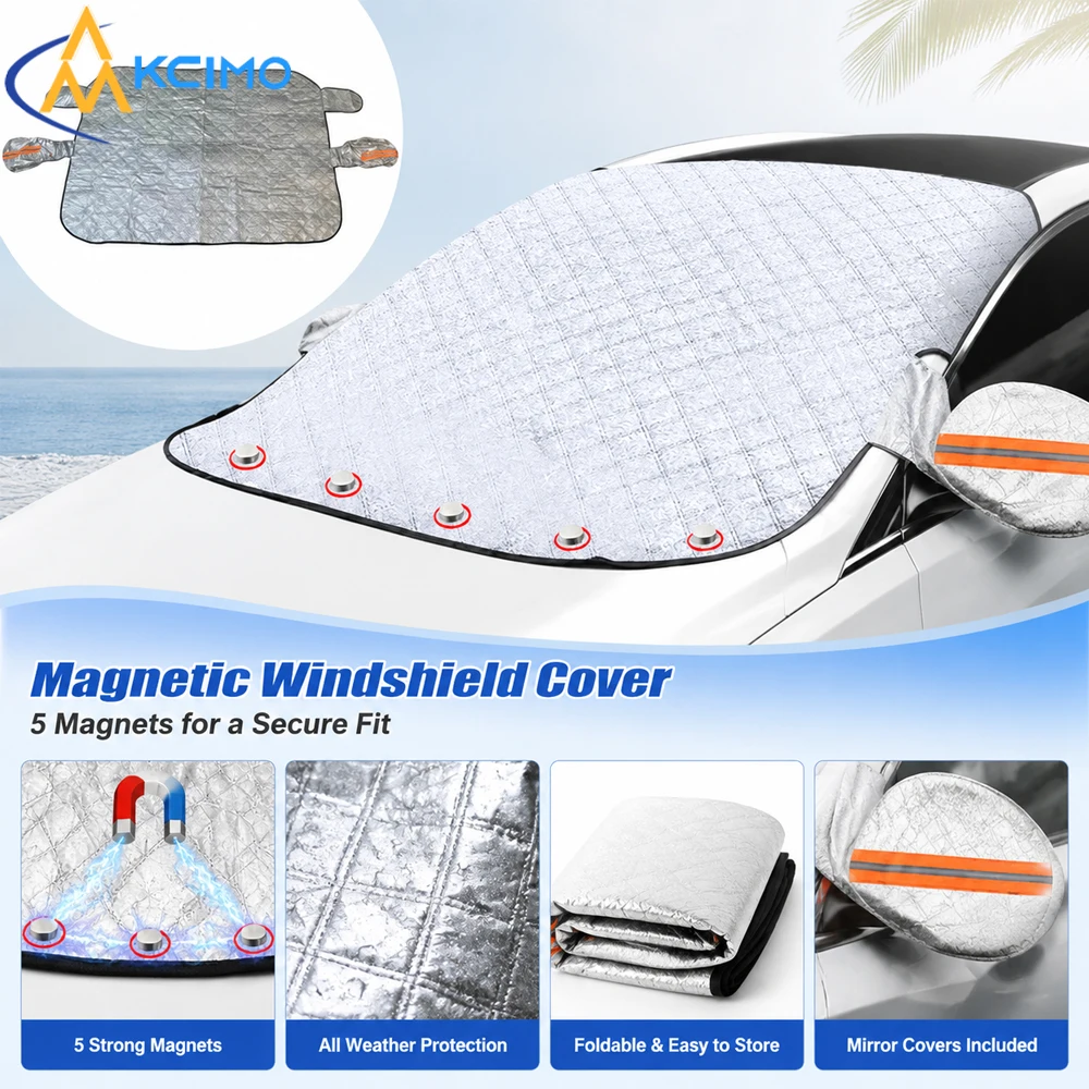 All-Season Windproof Auto Protective Cover Magnetic Absorption Anti-Snow Anti-UV Vehicle Windshield Sun Shade Outdoor