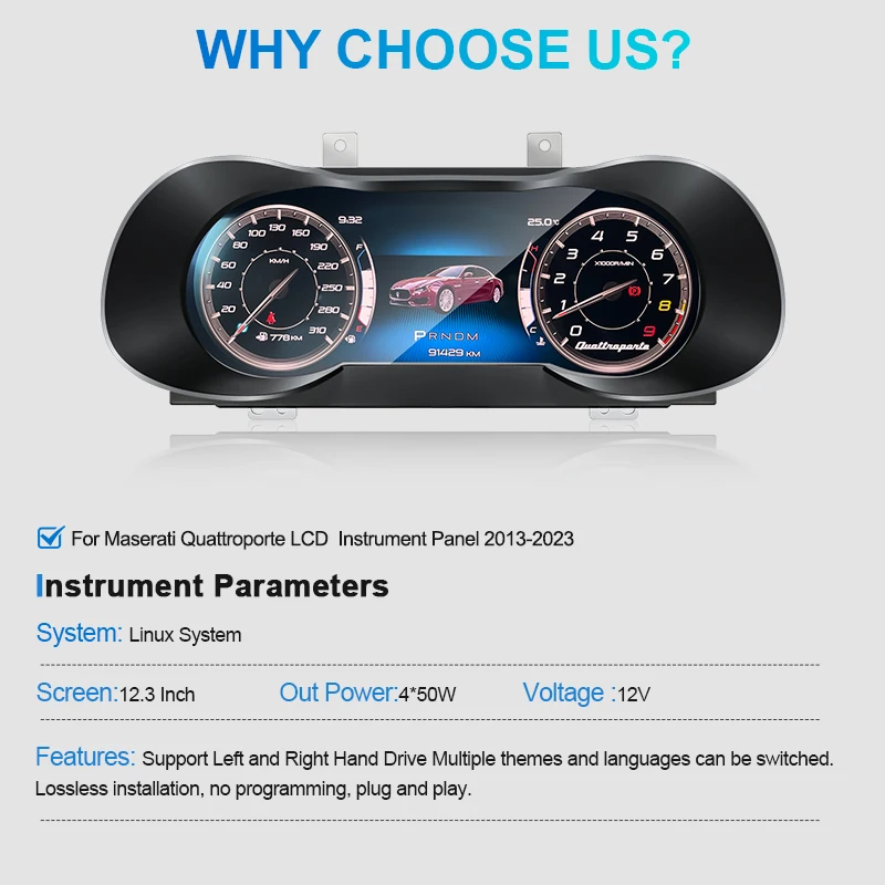 لوحة القيادة LCD لمازيراتي كواتروبورتي 2013-2023 أداة LCD الرقمية العنقودية عداد السرعة السيارات سرعة متر قمرة القيادة