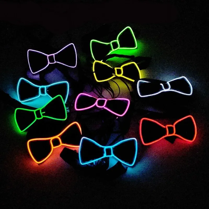 Hot Sale Party Props Novelty Battery Powered Burning Man Neon Nightlife Light Up Bow Tie Men's Glow LED Tie For Party Decoration