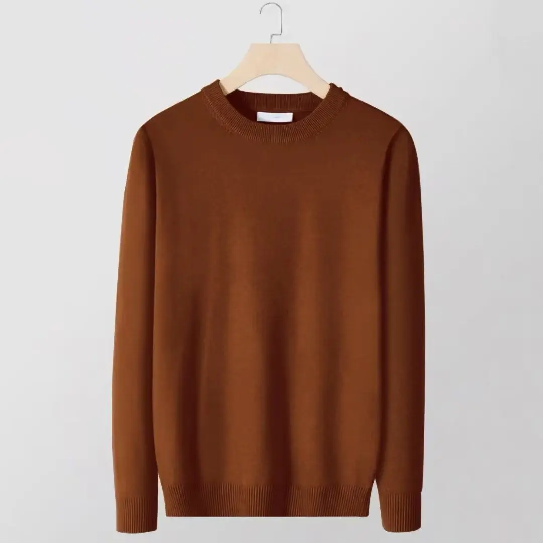 メンズ薄手ニットセーター カジュアル 長袖 丸首 無地 冬 ファッション ポリエステル混紡 快適フィット スウェットシャツ