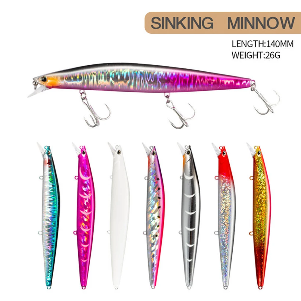 14cm 26g Fishing Lure Minnow Wobbler Long Cast Sinking Jerkbait Artificial Hard Bait Ocean Fishing Trout Bass Bait Bionic Decoy