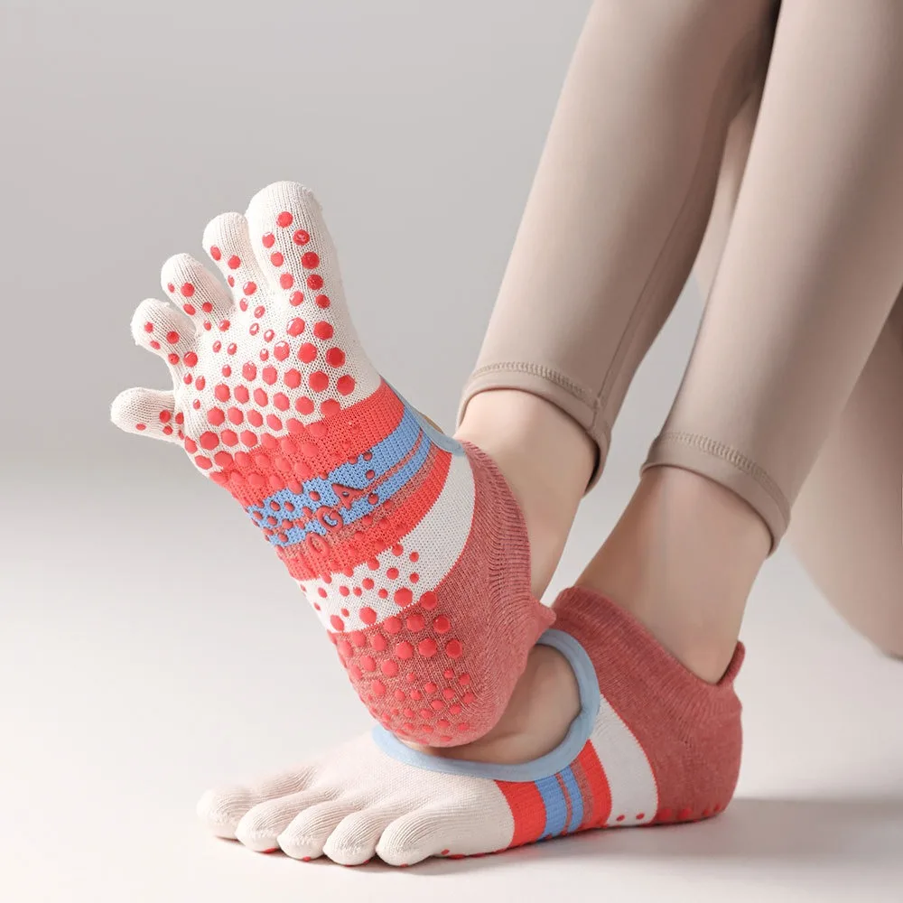 Women's Professional Five-Fingered Non-Slip Socks with Adhesive for Sports Dance Pilates Yoga Training Breathable Floor Socks