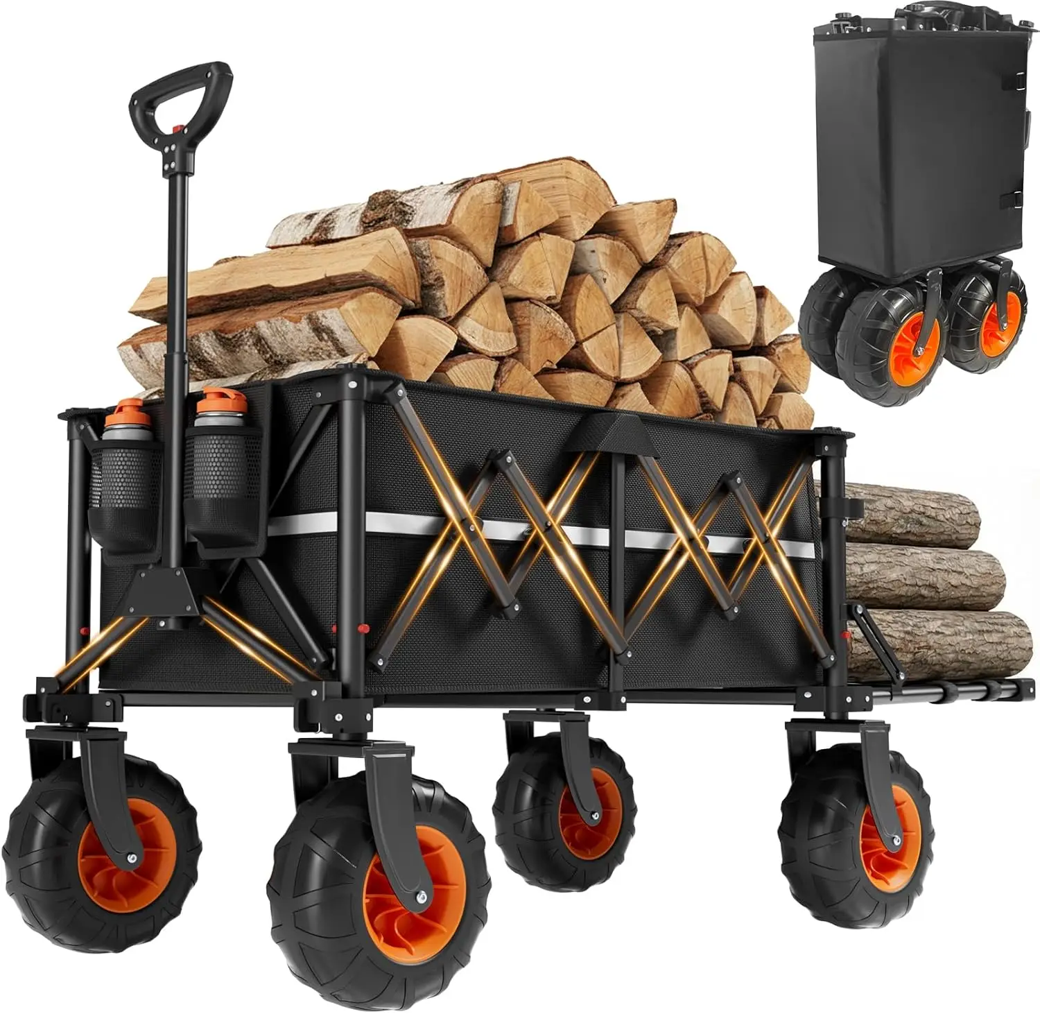 

Складная тележка повышенной прочности, вместимость 200 л, 10-дюймовые колеса для бездорожья, для кемпинга, пляжа, сада