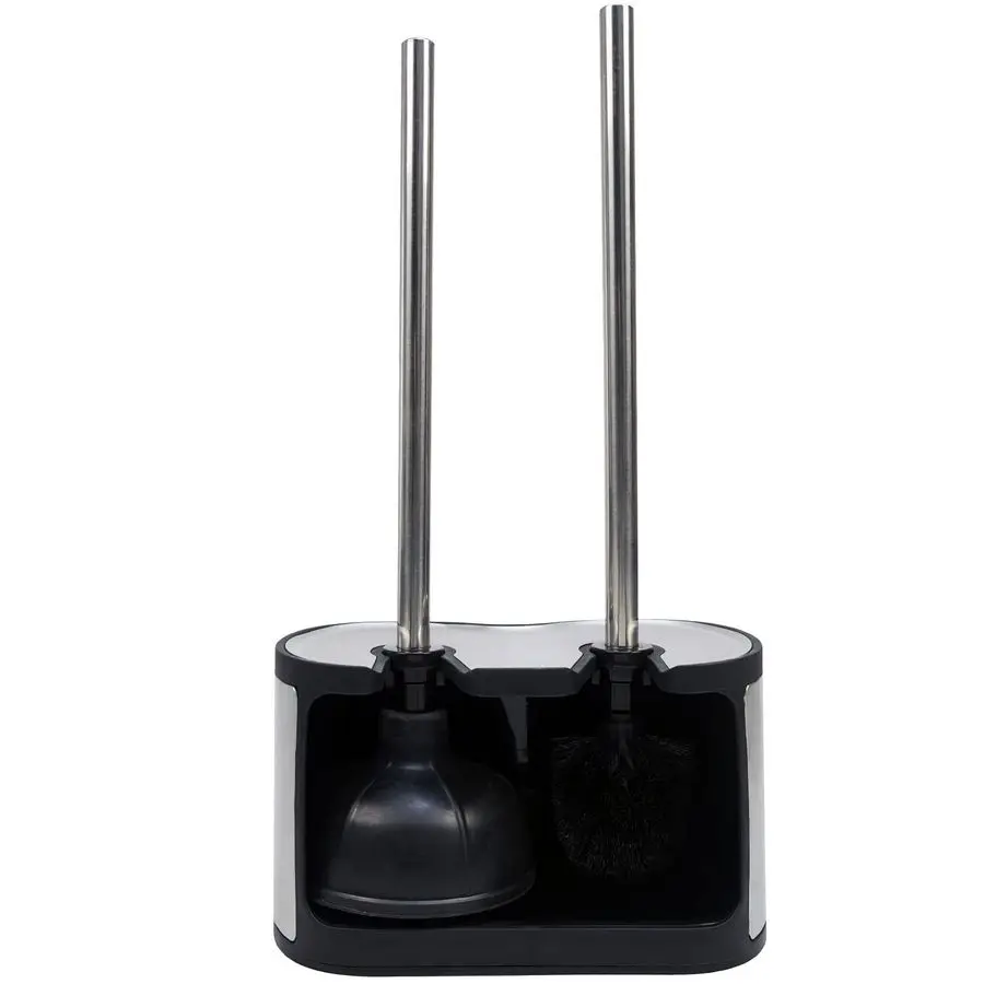 

Stainless Steel Toilet Bowl Brush with Holder and Plunger Set, Freestanding Canister for Bathroom, 2 in 1 Hideaway Holder Heavy