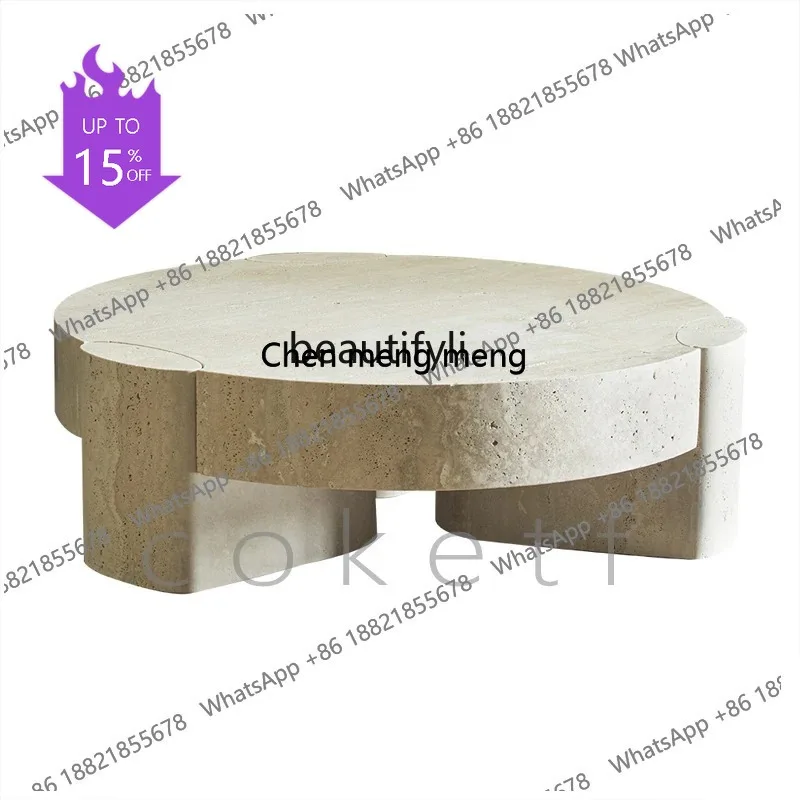 03 Wabi Sand minimalist creative high sense natural Roman cave stone round living room coffee table designer coffee table