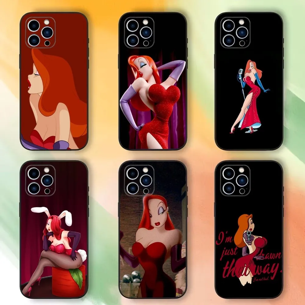 J-Jessica R-Rabbits S-Sexy Phone Case For iPhone 16,15,14,13,12,11 Plus,Pro Max,XS,X,XR,SE,Mini,8,7，Soft Silicone Black Cover