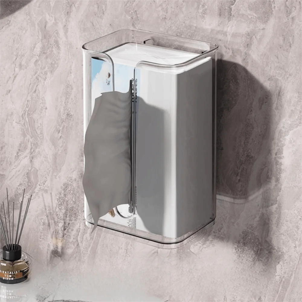 

Punch-Free Suction Cup Tissue Box Removable Waterproof Paper Towel Storage Rack Clear Space Saving Wet Wipes Container Face Wash