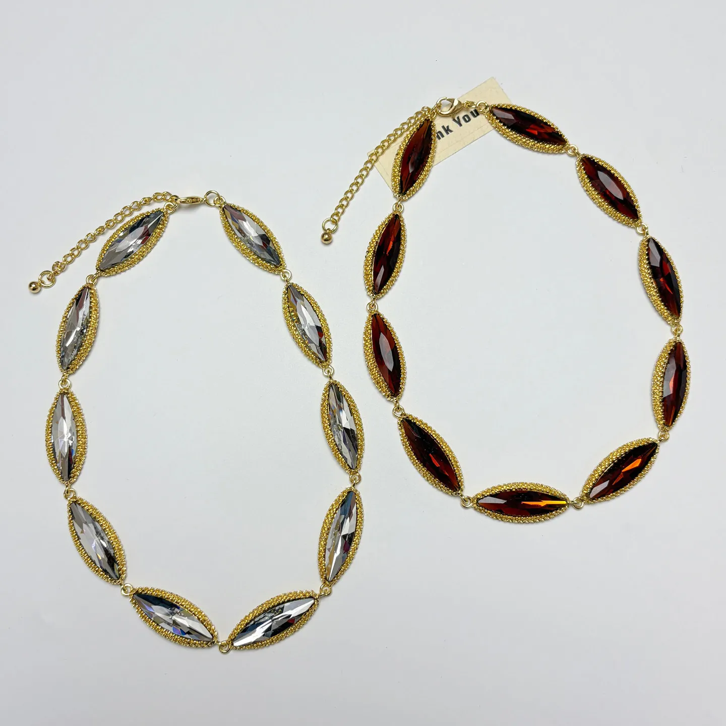 Retro Beaded Frame Marquise Amber Crystal Link Necklace Oval Brown Rhinestone Choker Elegant Formal Party Statement Jewelry