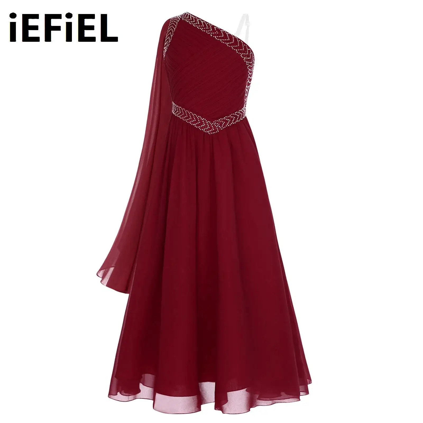 

Kids Girls Elegant Chiffon Maxi Dress Sleeveless Rhinestones Party Dress for Pageants Prom Wedding Princess Birthday Party Gowns