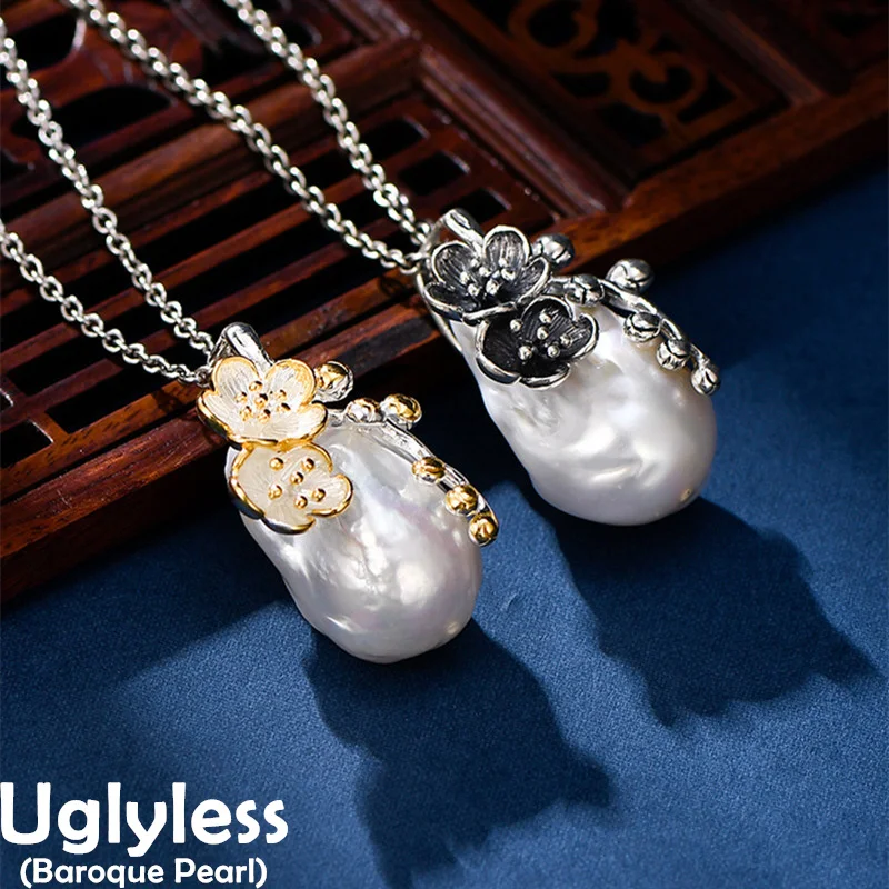 Uglyless Romantic 925 Silver Little Flowers Pendants Necklaces for Women Personalized Unique Baroque Pearls Necklaces Vintage