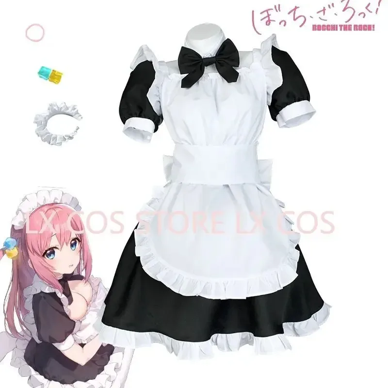 Gotou Hitori تأثيري Bocchi The Rock Gotou Hitori فستان خادمة أبيض وأسود فستان خادمة لوليتا هالوين ملابس حريمي