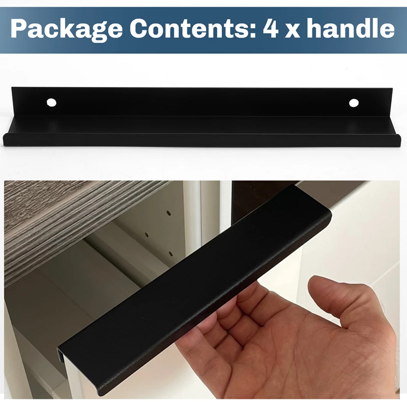 4PCS Black Door Seam Handle Wardrobe Cabinet Door Non-Punch Invisible Drawer  Handle Lengthened 200Mm