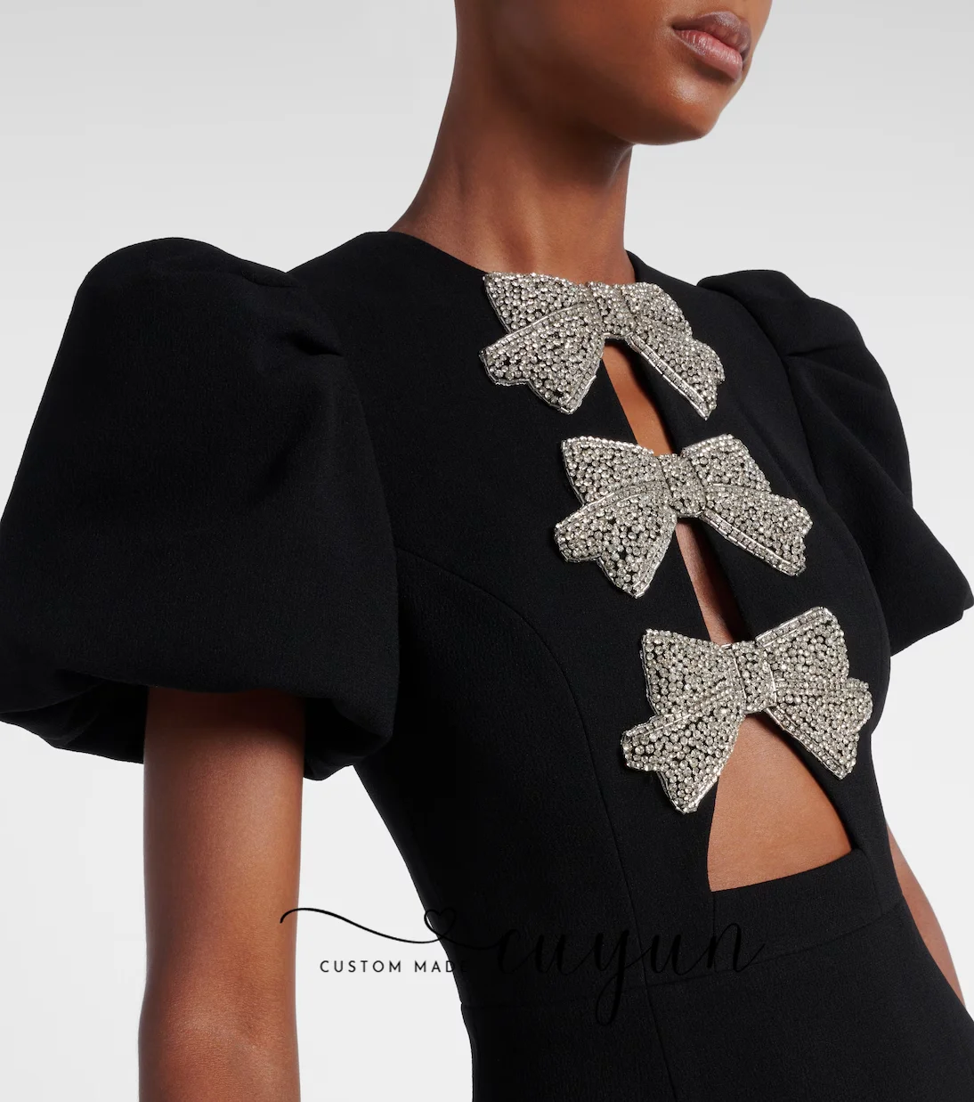 Suknia wieczorowa CUYUN, nowoczesna, czarna, syreni krój, długa do podłogi, na formalne przyjęcie, z krótkimi bufiastymi rękawami, sukienka w stylu saudyjskim, z kokardą.