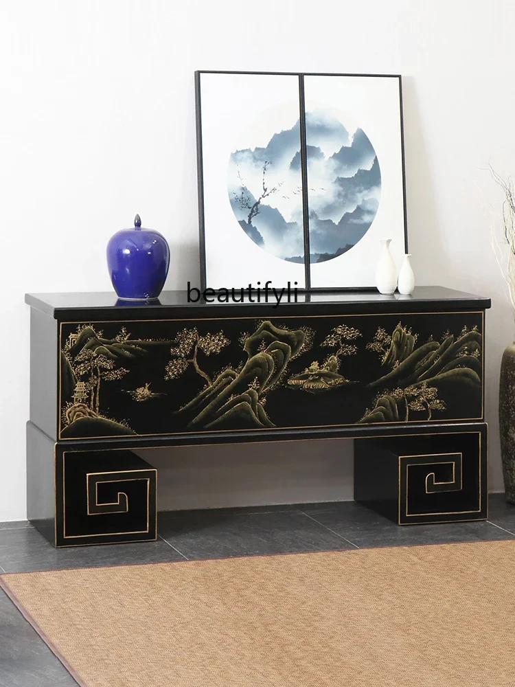 

New Classical Entrance Cabinet Chinese Style Gold Painted Foyer Decoration Sideboard Cabinet Hotel Club Furniture Customization