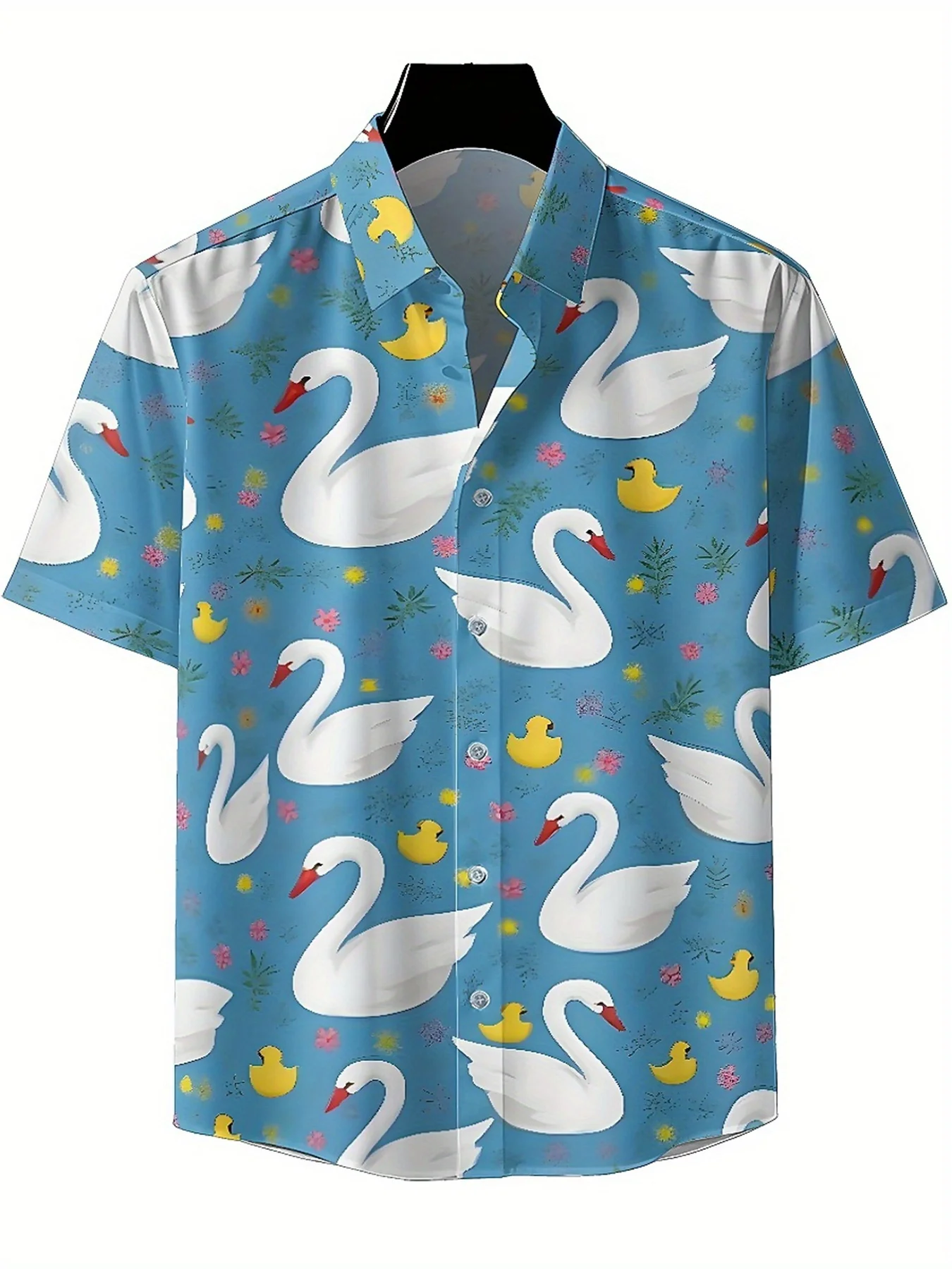 Men's Plus Size Hawaiian ShirtsDucks and White Swanspattern, Button Up Shirts, Unisex Casual Clothing, Summer Tops