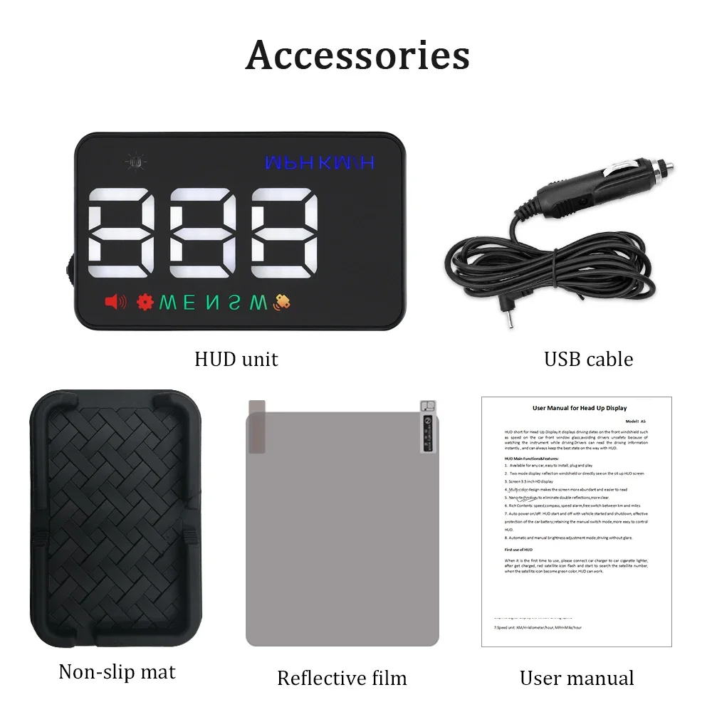 Speedometer mobil Universal, Speedometer GPS HUD mobil, tampilan depan atas kecepatan A5 Digital peringatan navigasi otomatis