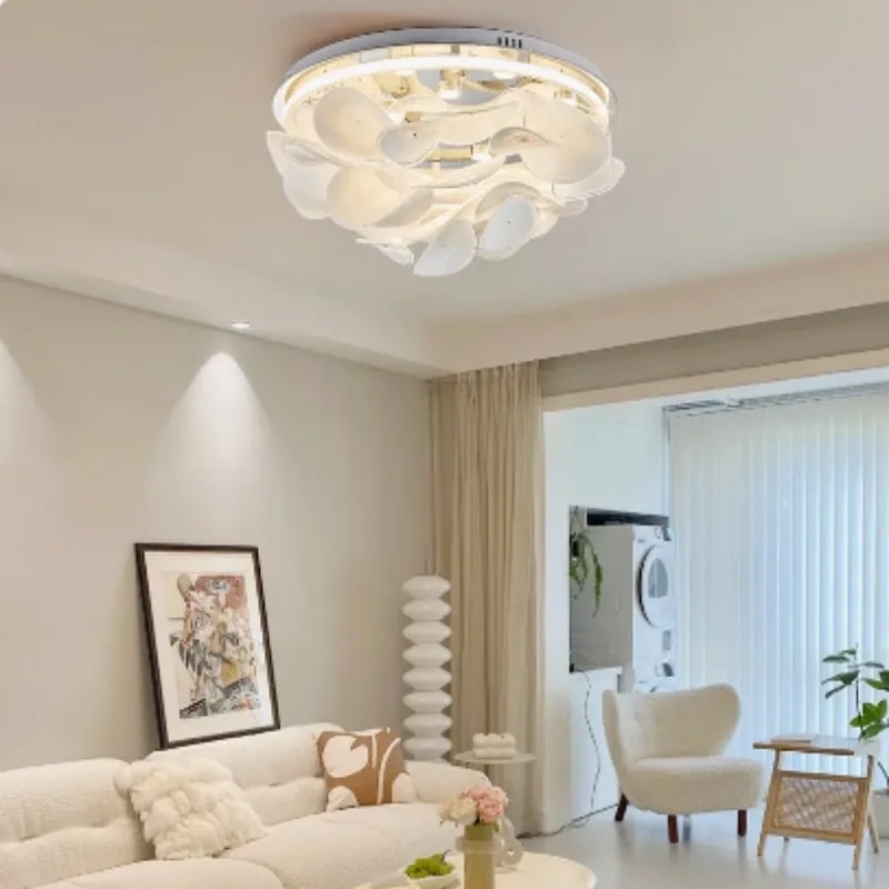 Foglia di loto di design francese, lampada da soffitto per sala da pranzo, luce moderna a vento color crema, lampada da studio per camera da letto in vetro