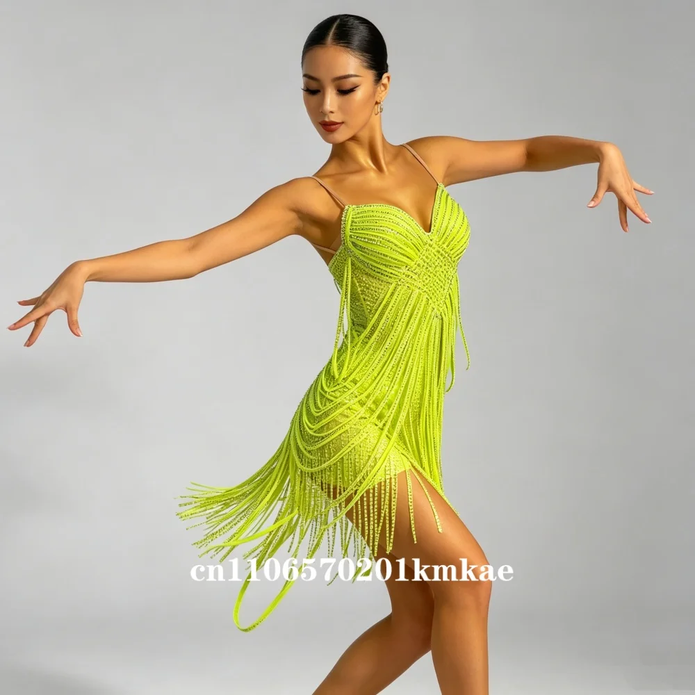 Latin Dance Competition Dress Luxury Show Custom Full Diamond Sling Super Flash Samba Performance Costume Blackpool Dress