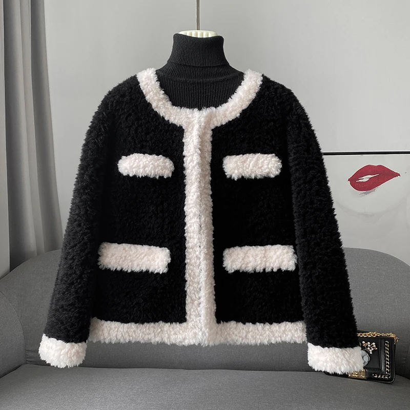 Women's Lamb Wool Fur Winter Elegant Coat Female Girl Sheep Shearling Short Warm Jacket JT3317