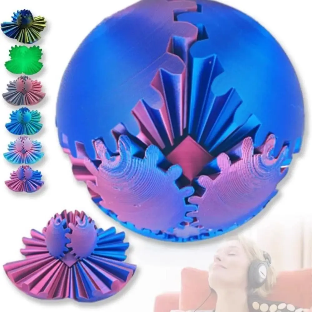 

Kids Toy Eye-catching 3D Gear Ball Gear Sphere Lightweight 3D Printed Gear Ball Colorful Relaxing Deformation Spin Ball Ornament