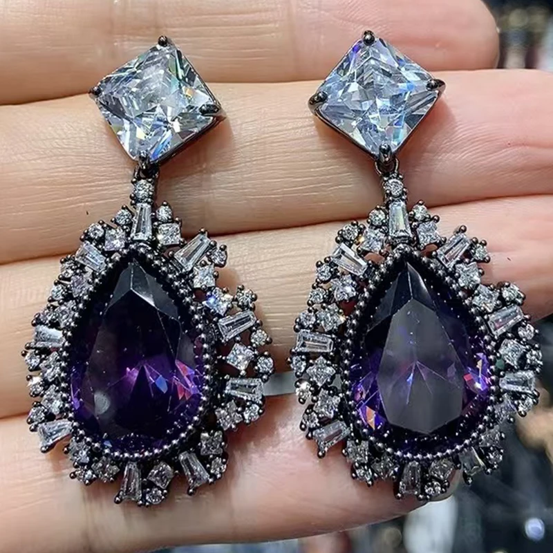 

Luxury Zircon Pink Red Big Water Drop Dangle Earrings for Women Wedding Jewelry Accessories Female Gift