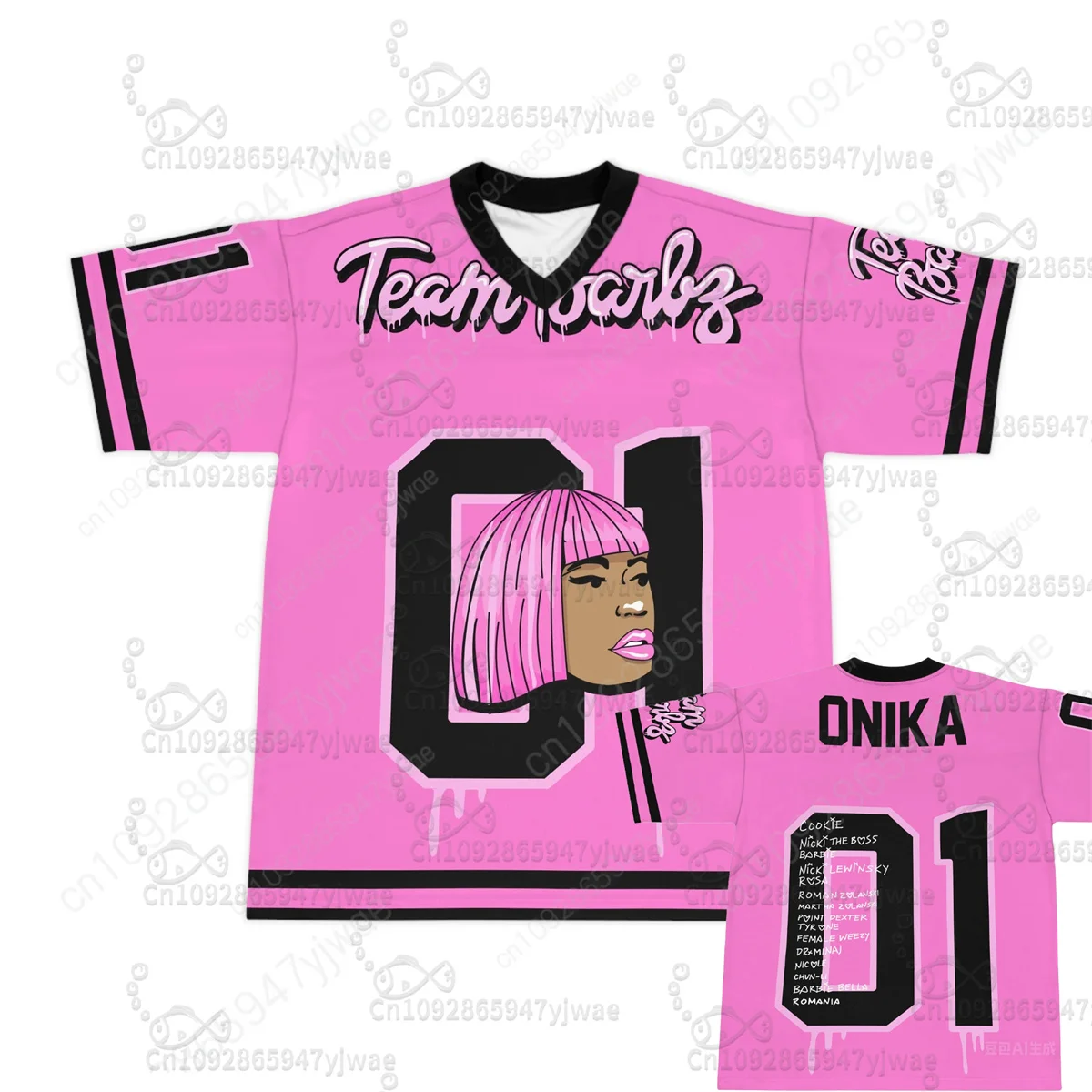 

American Hip-hop Rap T-shirt Nicki Minaj Jersey V-neck Loose Fashion Streetwear Neutral Y2K Short Sleeved Summer Women's T-shirt