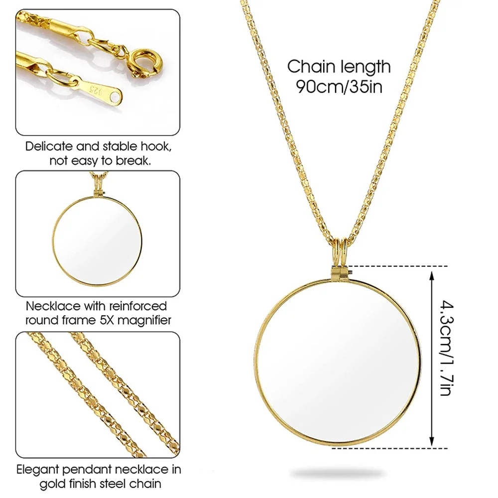 Lente d'ingrandimento per collana Lente d'ingrandimento portatile monocolo 5x per la lettura di giornali e riviste Lente d'ingrandimento ottica per gioielli con ciondolo