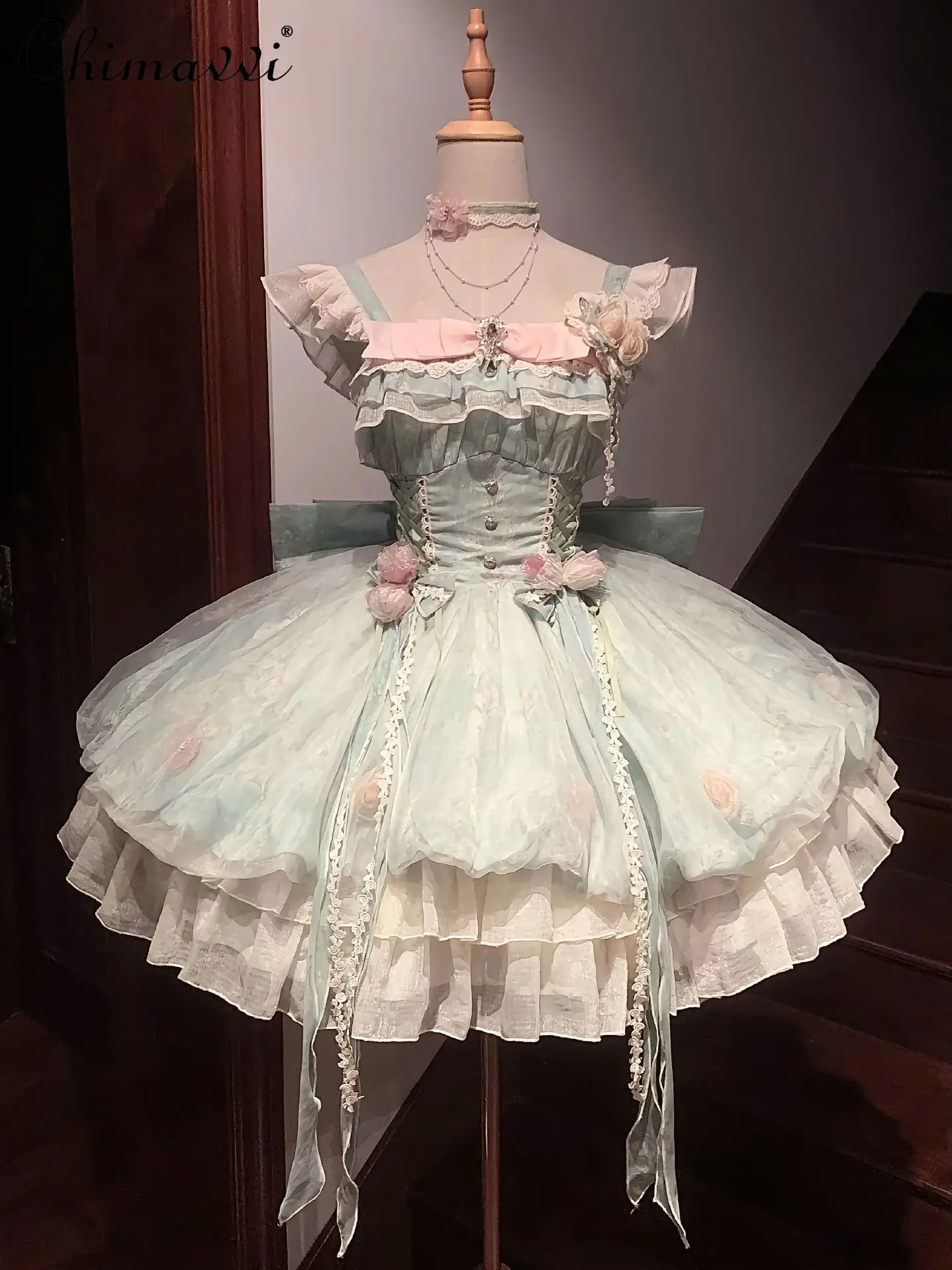 Lolita Forest Garden Wind Sweet Girl Abito verde 2025 Estate Nuovo temperamento di moda Abiti corti per feste di compleanno da donna