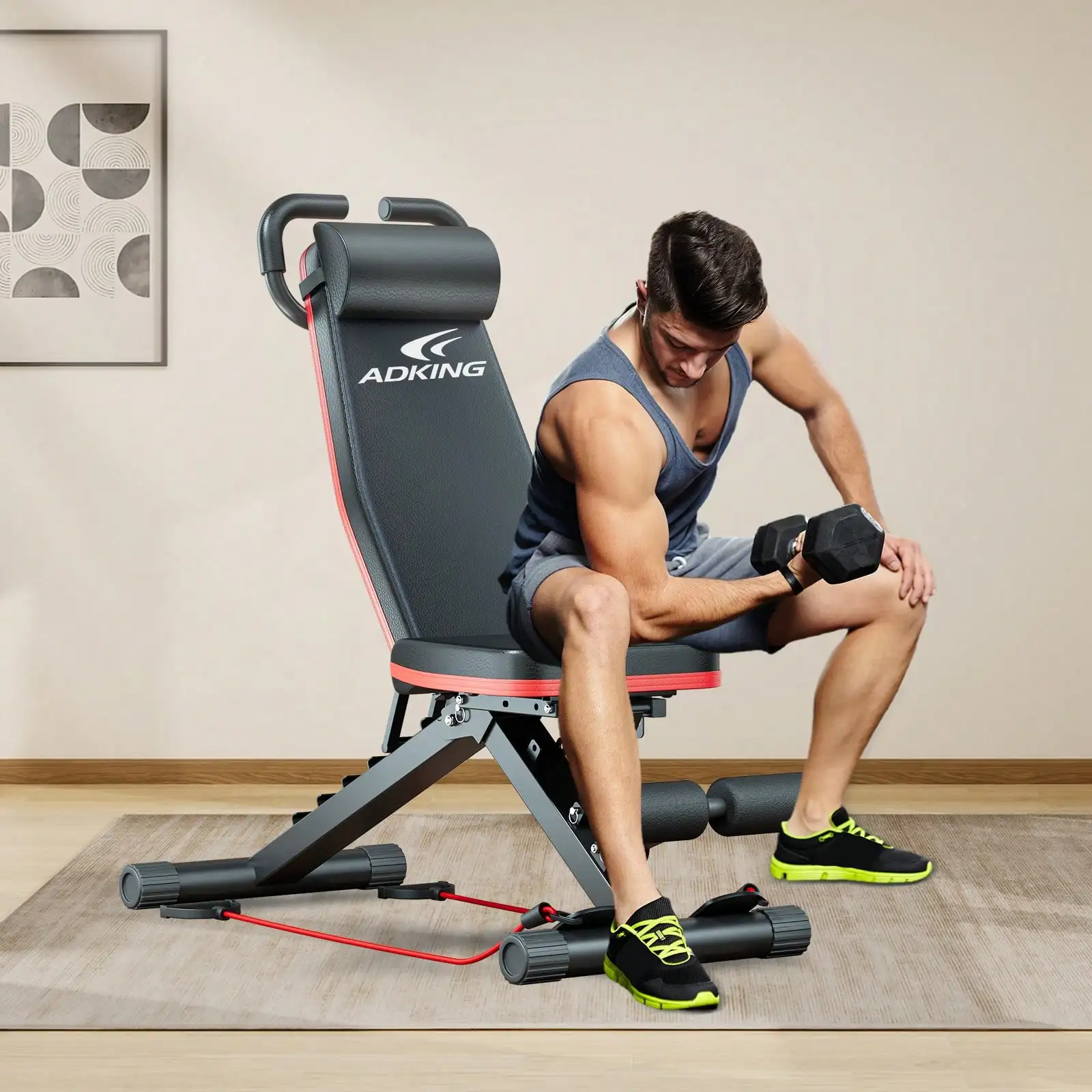 Adjustable And Foldable Workout Bench, Multifunctional Strength Training Dumbbell Bench, Indoor Incline Bench With Extended Backrest, Strength Training Bench For Full Body Workout, Multi-Functional Incline Decline Workout Bench For Home Gym