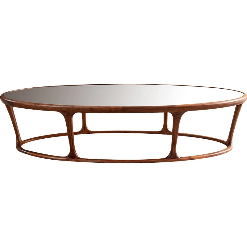 

Nordic tea black walnut living room tea table solid wood light luxury simple tempered Changhong glass living room table