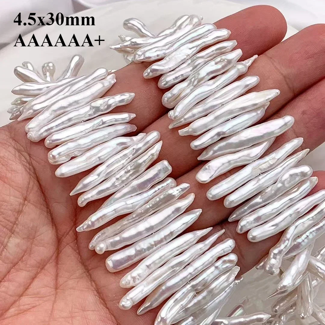 4.5x30mm 6A+ Natural Freshwater Pearl Toothpick White Fine Loose Bead Women Strip Gift Jewelry DIY Necklace Bracelet Accessories