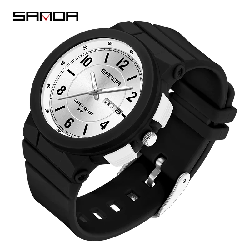 Luxury Brand SANDA Quartz Movement Watch Fashion Calendar Week Display Quartz Watches For Women Men Simple Dial Man Clock