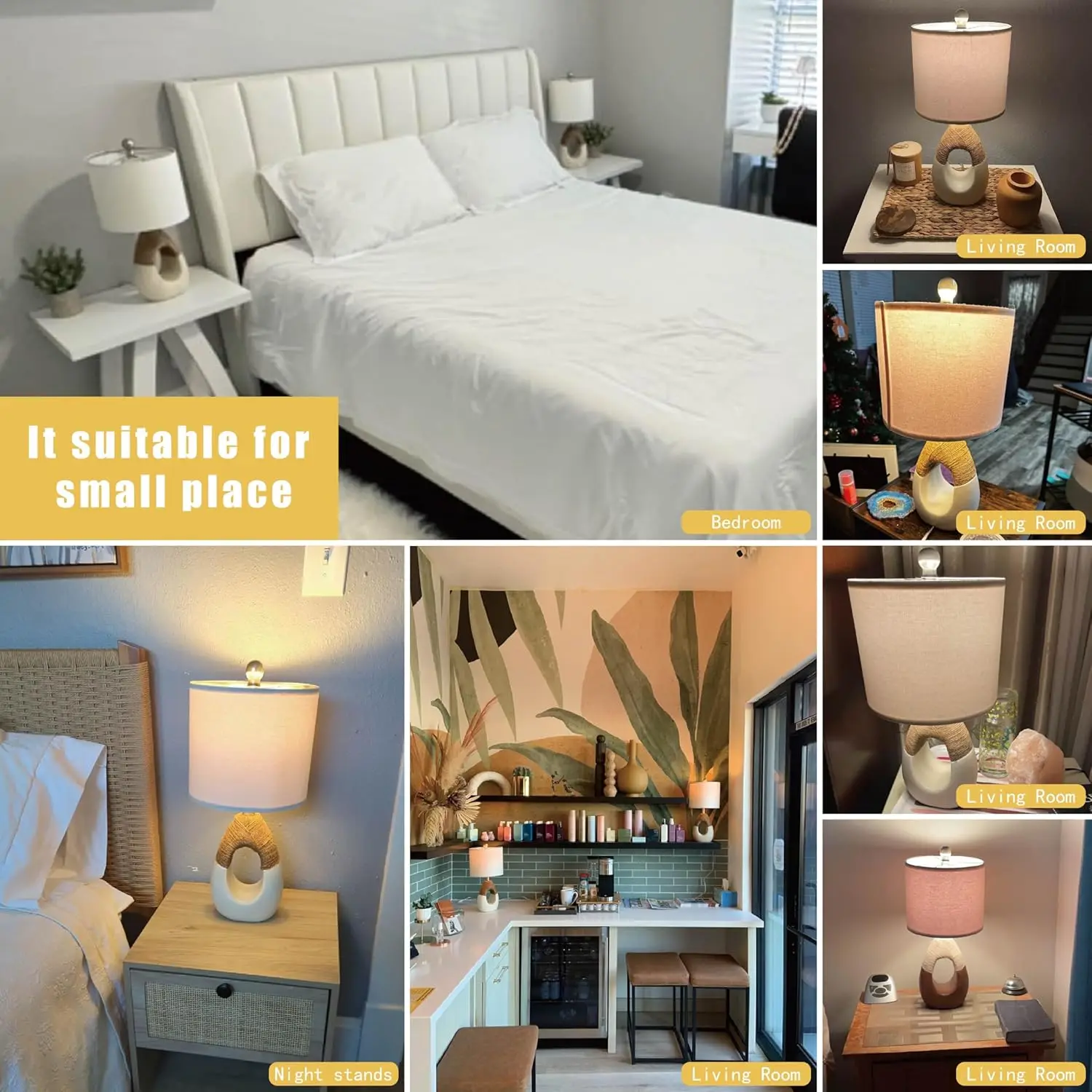 Zestaw 2 małych lamp stołowych w stylu boho, lampki nocne z rattanu w stylu farmhouse o wysokości 48 cm do dekoracji salonu i sypialni.