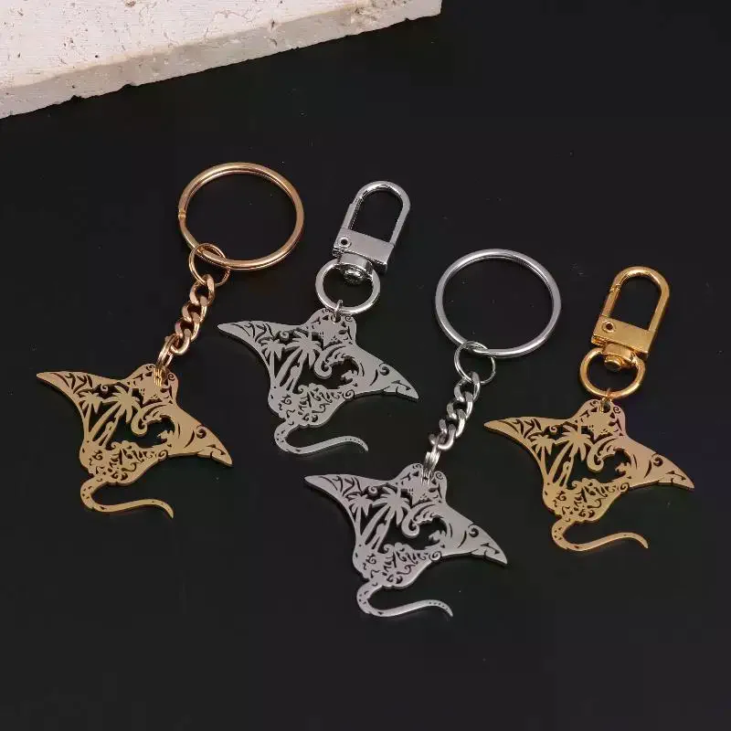 Cute Manta Ray Sea Devil Fish Pendant Necklace Keychain For Women Men Stainless Steel Jewelry Gift