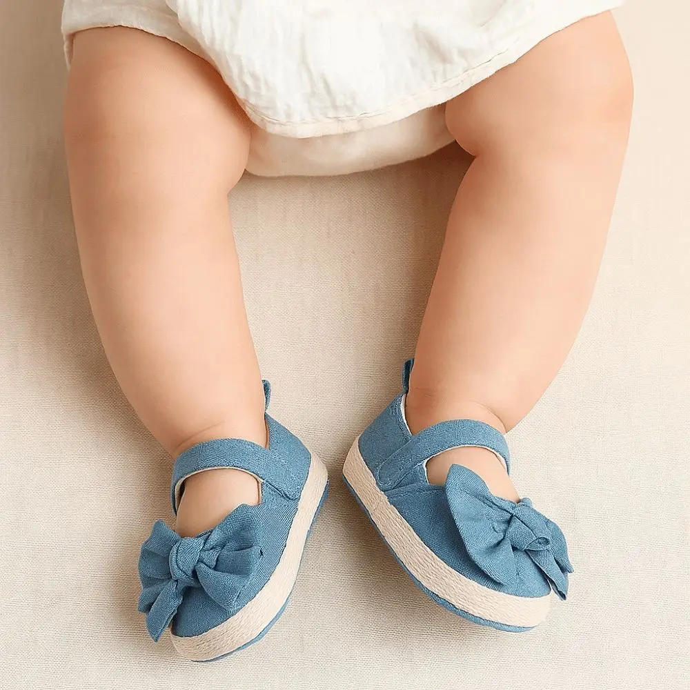 

Soft Soles Baby Girls Shoe Solid Color Bowknot Infant Newborns Crib Shoes Anti-slip Cloth Sole Princess Shoes Newborns Crib